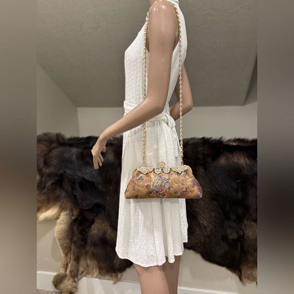 Genuine Leather Retro Floral Print Handmade Push Lock Clutch Bag/Evening Bag - Picture 3 of 15